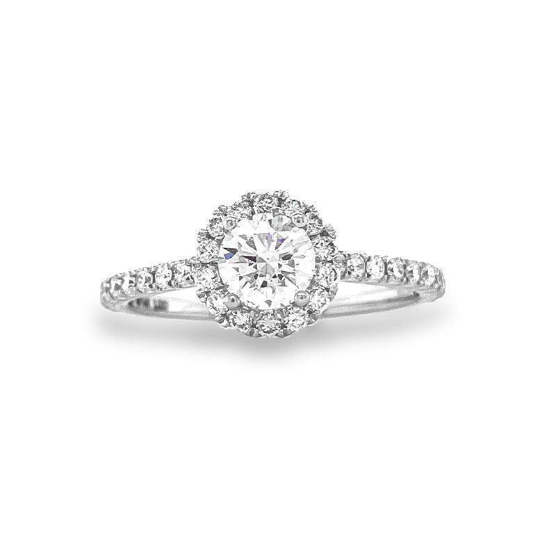 14K White Gold 1.05tdw Lab Grown Round Halo Diamond Engagement Ring