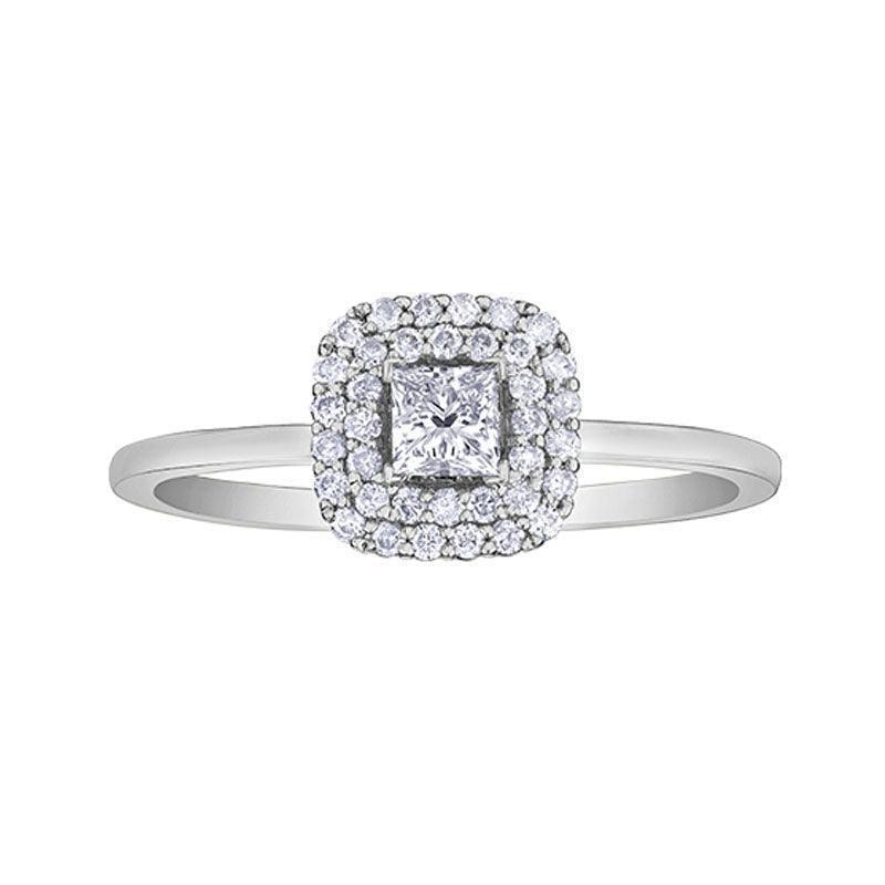 0.35 Carat Canadian Princess Cut Diamond Halo Ring in 10K White Gold