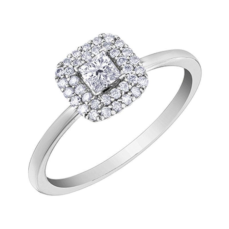 0.35 Carat Canadian Princess Cut Diamond Halo Ring in 10K White Gold