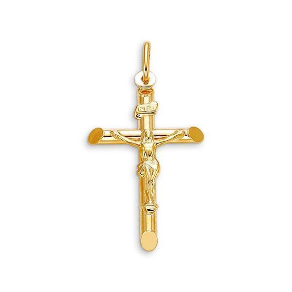 10K Yellow Gold Religious Italian Cross With Crucifix