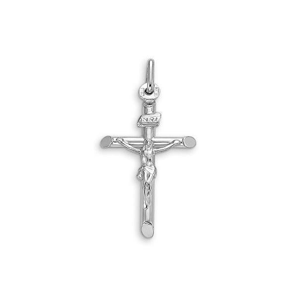 10K White Gold Religious Italian Cross With Crucifix