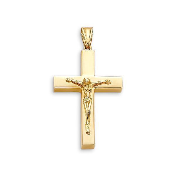 10 Karat Yellow Gold Flat Religious Classic Italian Cross with Crucifix