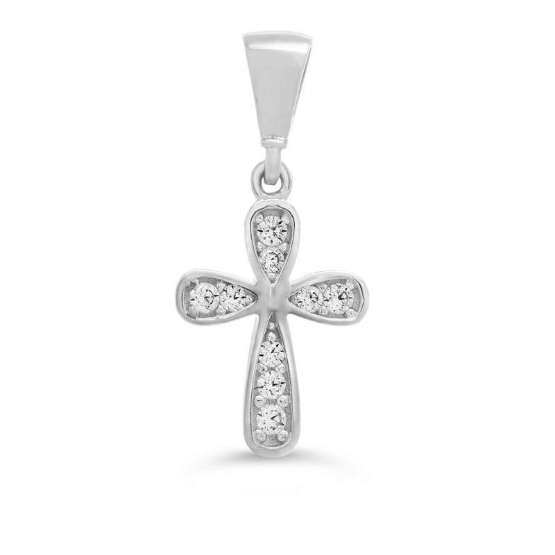 10K White Gold Religious Italian Rounded Cross With Cubic Zirconia