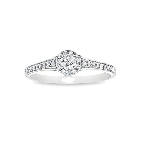 10K White Gold 0.25TDW Canadian Diamond 0.14CT Halo Engagement Ring
