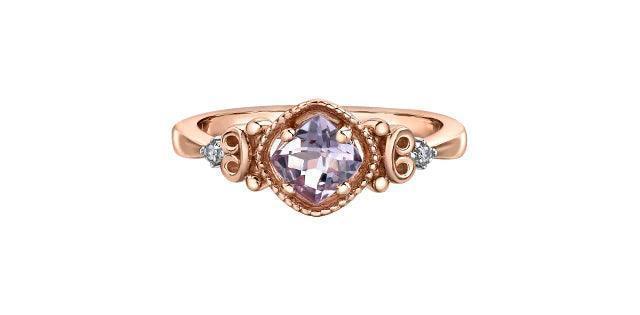10K Rose Gold Pink Amethyst and Diamond Ring