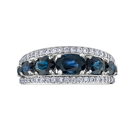 Blue Sapphire Gemstone and 0.35TDW Diamond Band Ring in 10K White Gold
