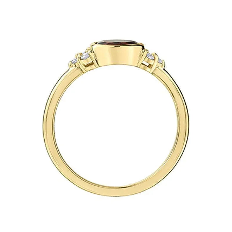 0.08CT Diamond and 6X4MM Garnet Gemstone in 10K Yellow Gold