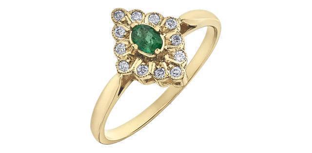 10K Yellow Gold Emerald and Diamond Fancy Ring