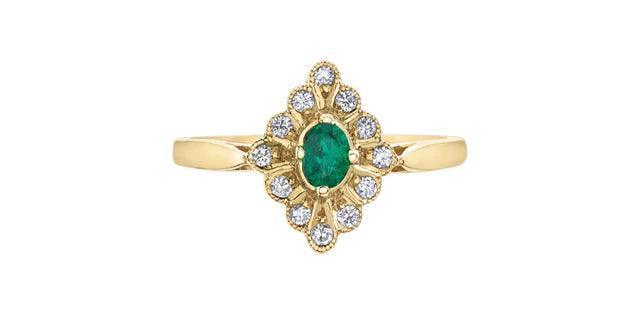 10K Yellow Gold Emerald and Diamond Fancy Ring
