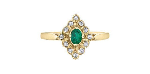 10K Yellow Gold Emerald and Diamond Fancy Ring
