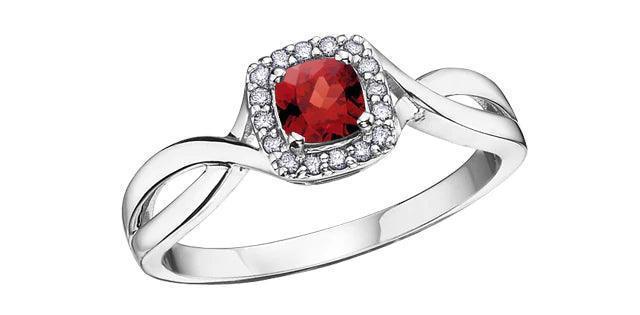 10K White Gold Garnet and Diamond Halo Ring