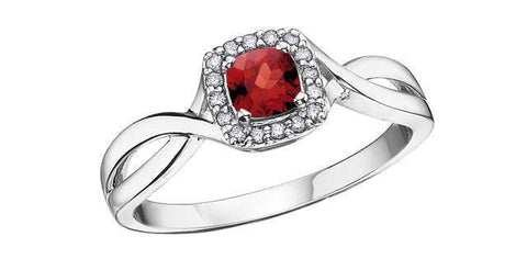10K White Gold Garnet and Diamond Halo Ring