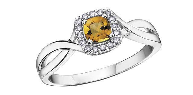 10K White Gold Citrine and 0.07TDW Diamond Halo Ring