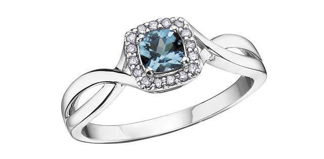 10K White Gold Blue Topaz and Diamond Halo Ring