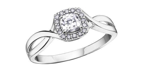 10K White Gold White Zircon and Diamond Halo Ring