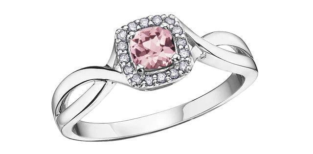 10K White Gold Pink Tourmaline and Diamond Halo Ring
