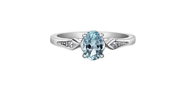10K White Gold Aquamarine Ring with Diamond Accent