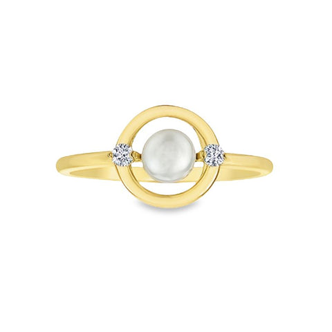 Elegant Pearl and 0.06TDW Canadian Diamond Ring in 10K Yellow Gold