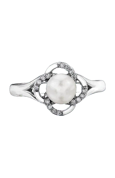 10K White Gold Pearl and Diamond Ring
