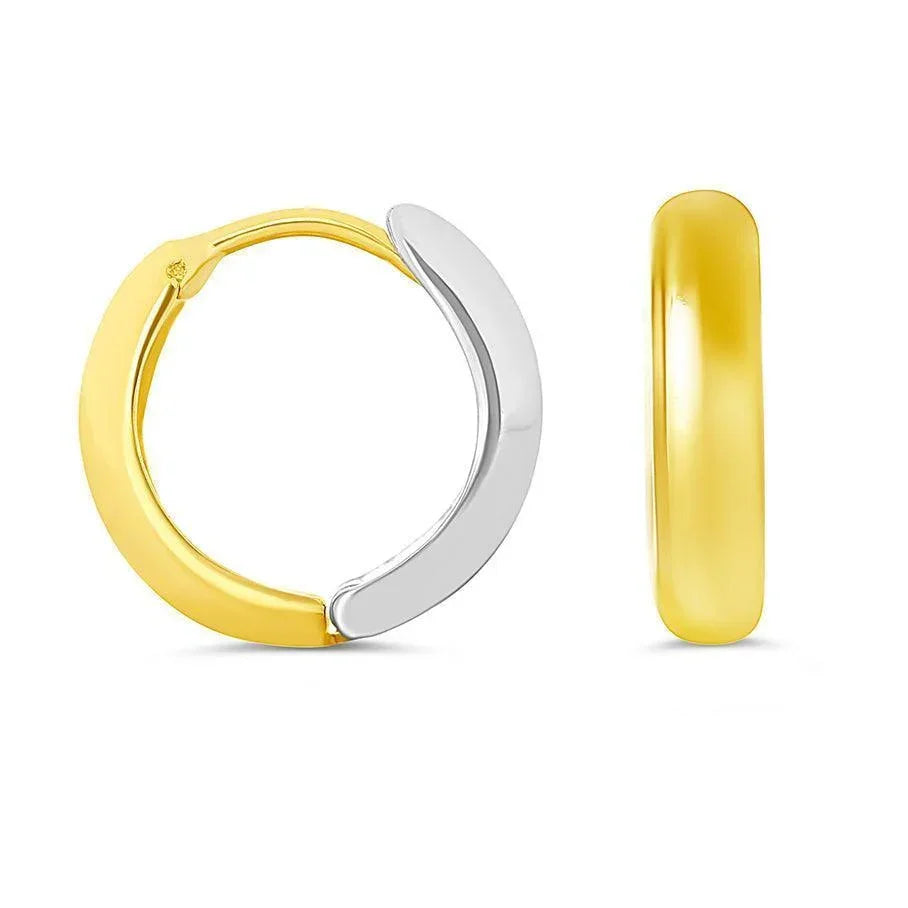 10K Yellow &amp; White Gold High Polish Plain Huggies Earrings