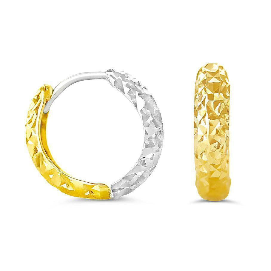 10K Yellow &amp; White Gold Fancy Slim Huggies Earrings