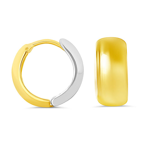 10K Yellow & White Gold Broad High Polish Huggies Earrings