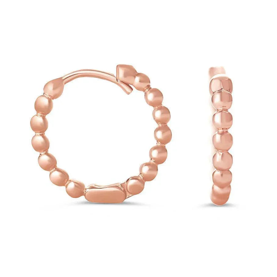 10K Rose Gold Beaded Ball Style Huggies Earrings