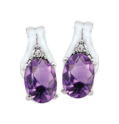 February Birthstone Earring with Diamond Accent set in 10K White Gold