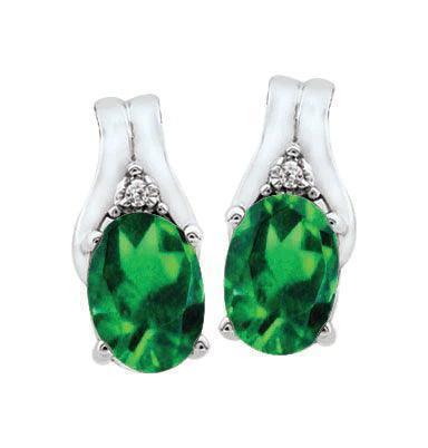 May Birthstone Earring with Diamond Accent set in 10K White Gold