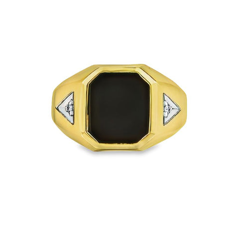 0.03TDW Diamond Men's Ring and 12X10 Black Onyx Signet in 10K Yellow Gold