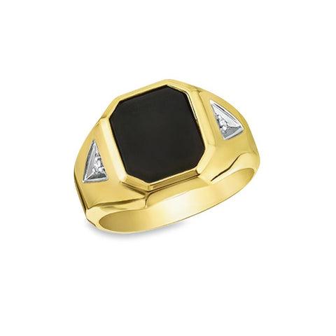 0.03TDW Diamond Mens Ring and 12X10 Black Onyx Signet in 10K Yellow Gold