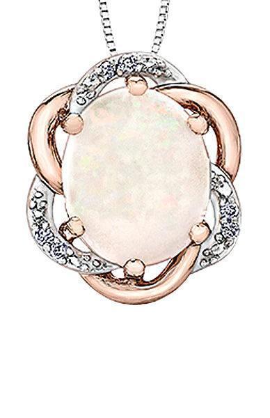 10K Rose Gold Opal and Diamond Pendant with Chain