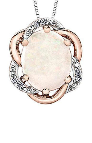 10K Rose Gold Opal and Diamond Pendant with Chain
