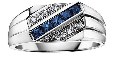 10K White Gold Blue Sapphire and Diamond Men's Ring