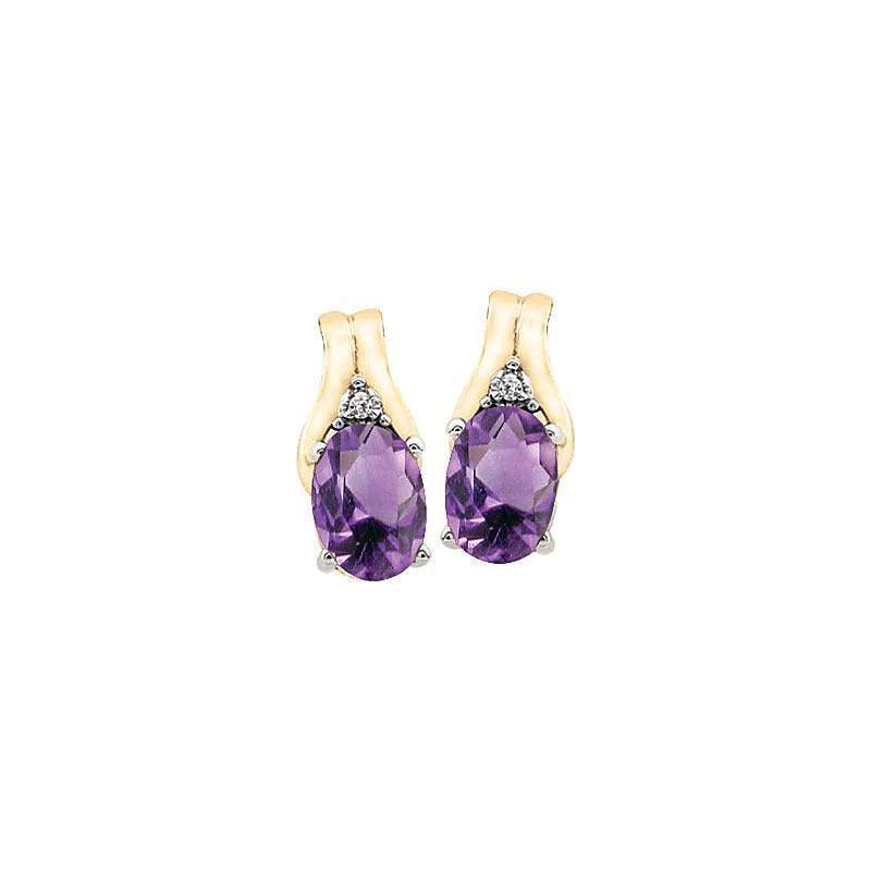 February Birthstone Earring with Diamond Accent set in 10K Yellow gold