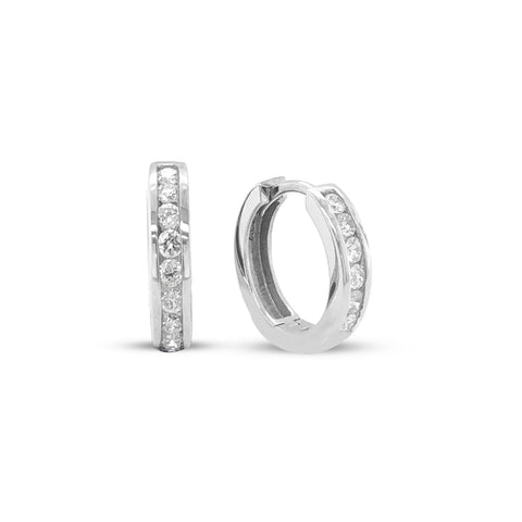 Diamond Classic Huggies set with 0.75tdw in 10K White Gold