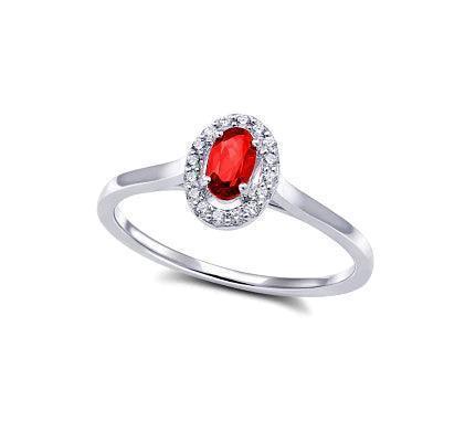 10K White Gold Oval Ruby &amp; 0.10TDW Diamond Halo Ring