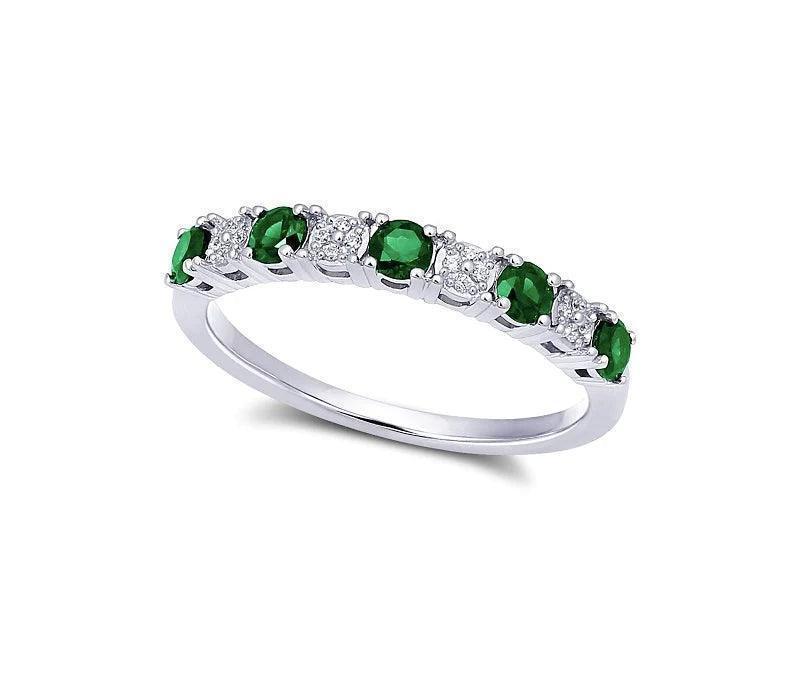 10K White Gold Emerald &amp; 0.04TDW Diamond Band