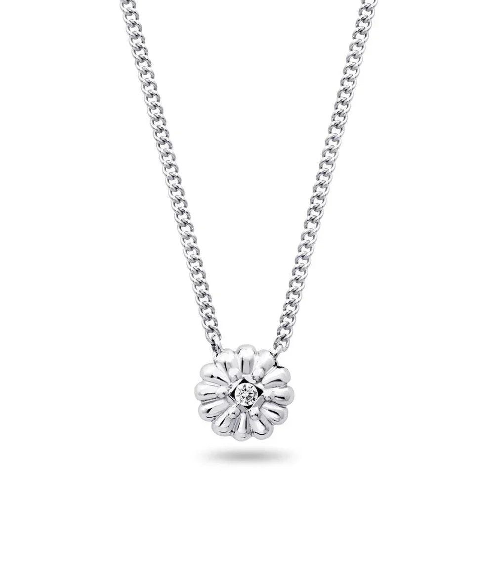 0.008CT Diamond and 10K White Gold Flower Pendant