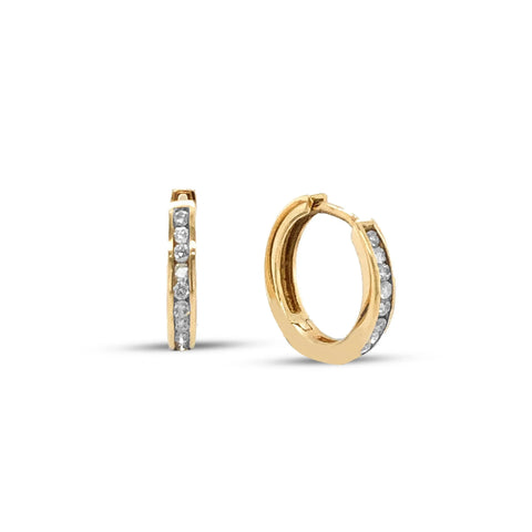 1.00CT Channel Set Round Diamond Hoop Earrings in 10K Yellow Gold