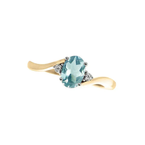 March Birthstone Ring with Diamond Accent set in 10K Yellow gold