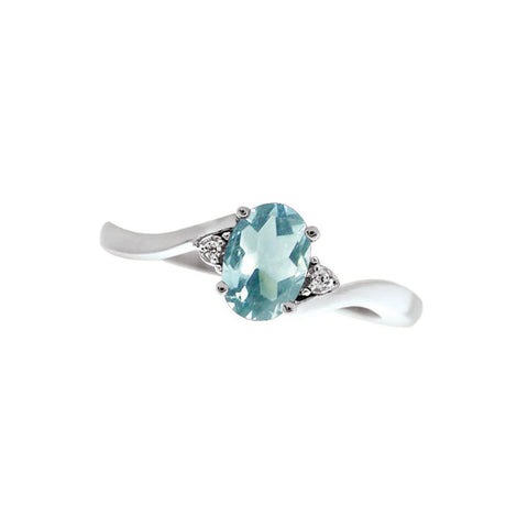 March Birthstone Ring with Diamond Accent set in 10K White Gold
