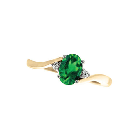 May Birthstone Ring with Diamond Accent set in 10K Yellow gold