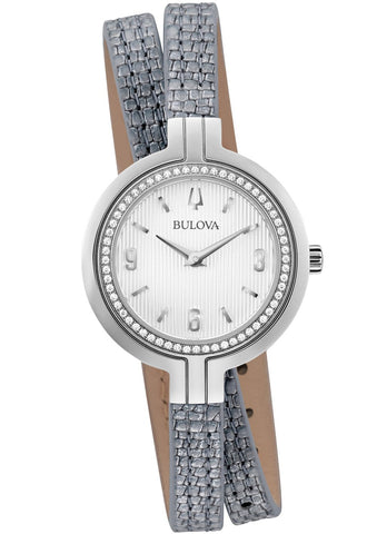 Bulova Rhapsody Grey Leather Double Wrap Strap Diamond Quartz Womens Watch 96R236