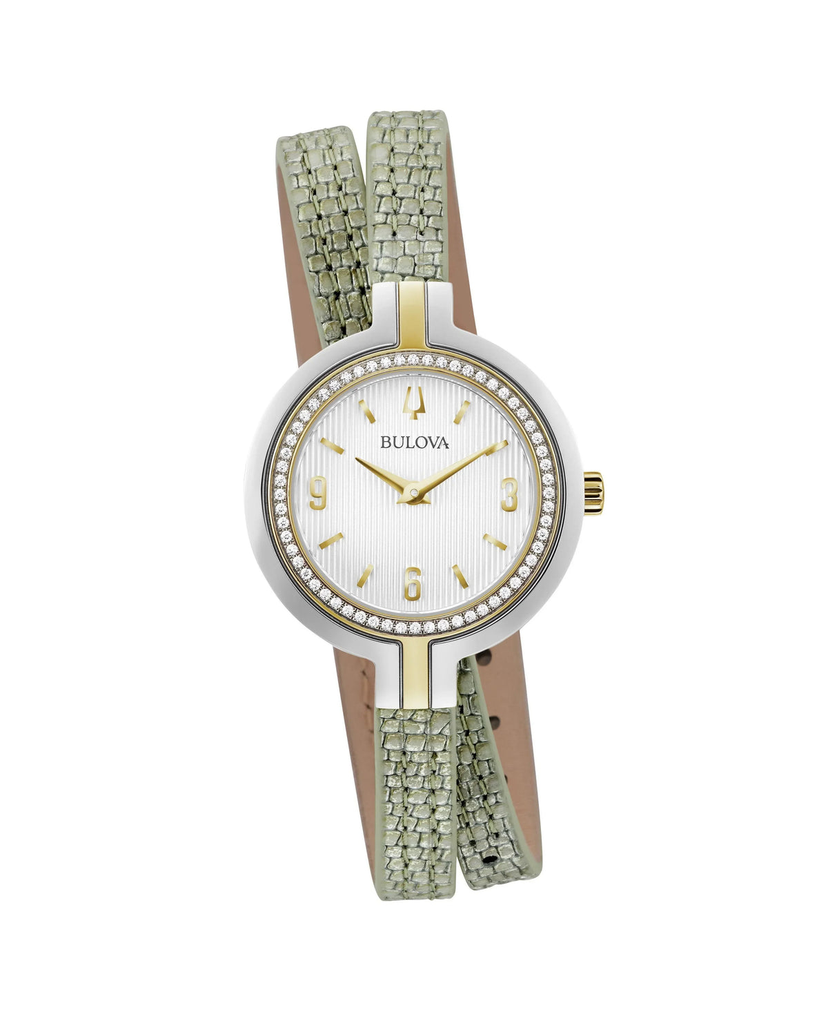 Bulova Rhapsody Green Leather Double Wrap Strap Diamond Quartz Womens Watch 98R278
