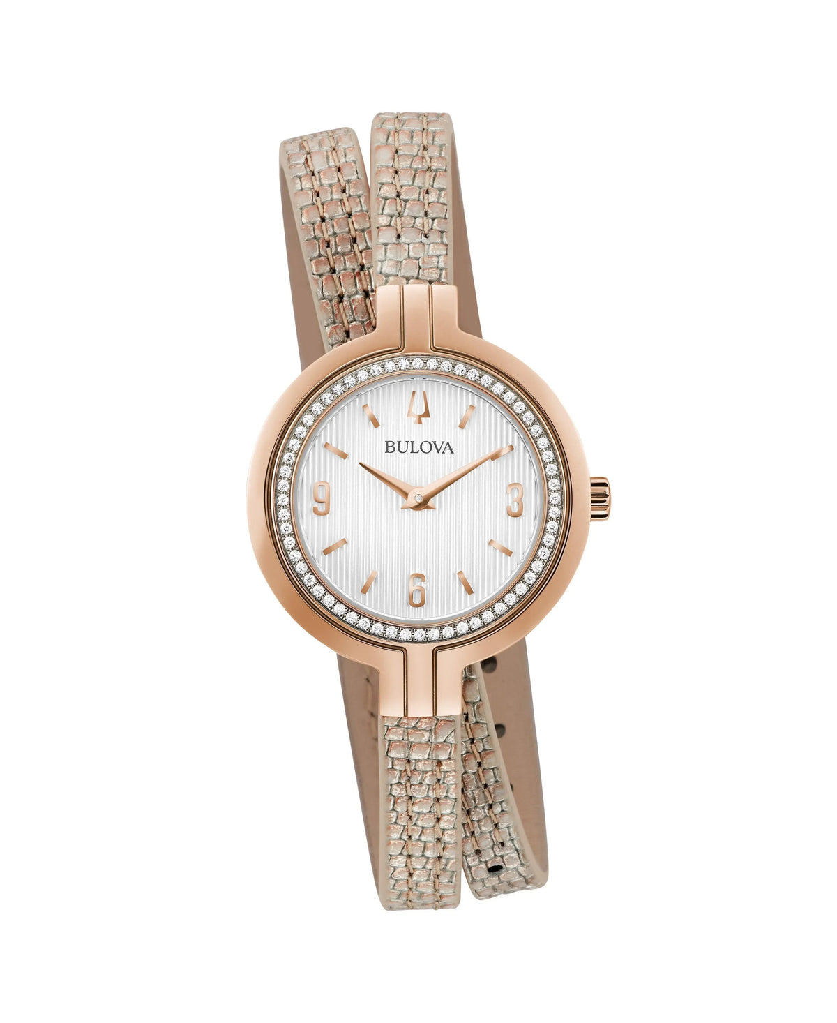 Bulova Rhapsody Rose Leather Double Wrap Strap Diamond Quartz Womens Watch 98R279
