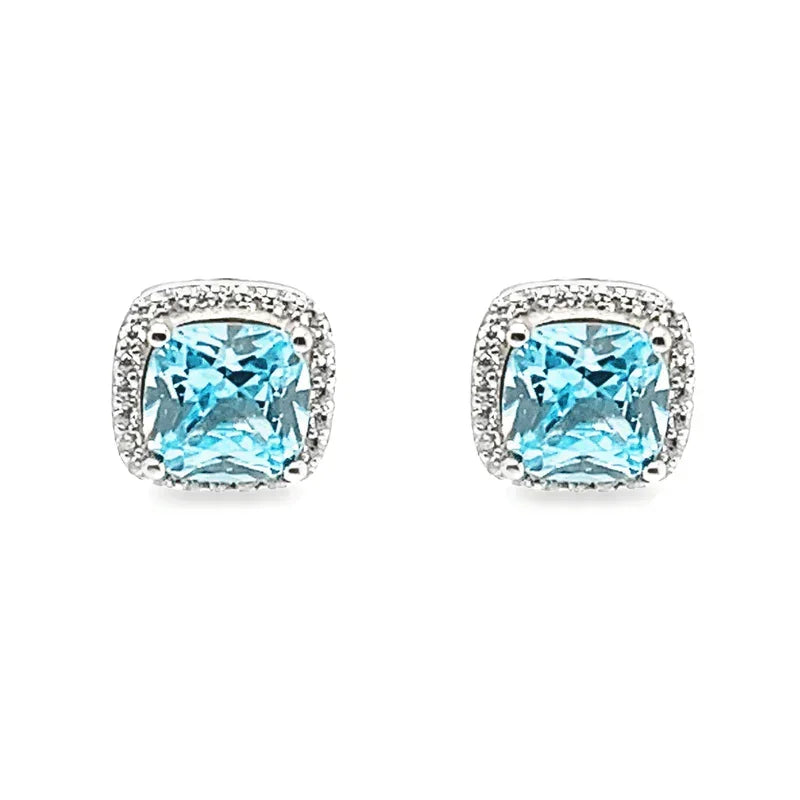 March Birthstone Cushion Earring CZ In Sterling Silver
