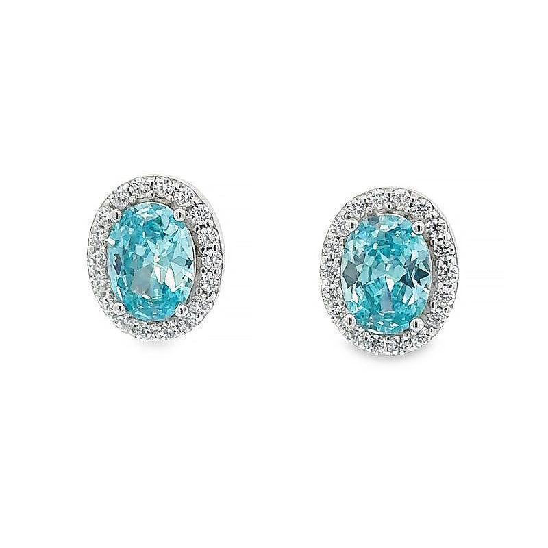 March Birthstone Oval CZ Earring with In Sterling Silver