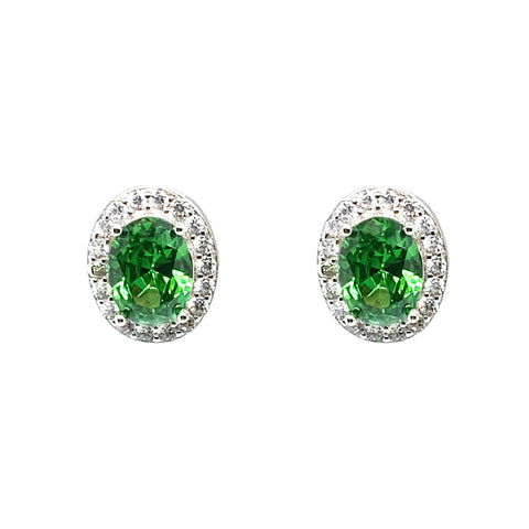 May Birthstone Oval Earring CZ In Sterling Silver