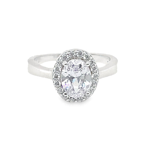 April Birthstone Color CZ Oval Halo Ring in Sterling Silver